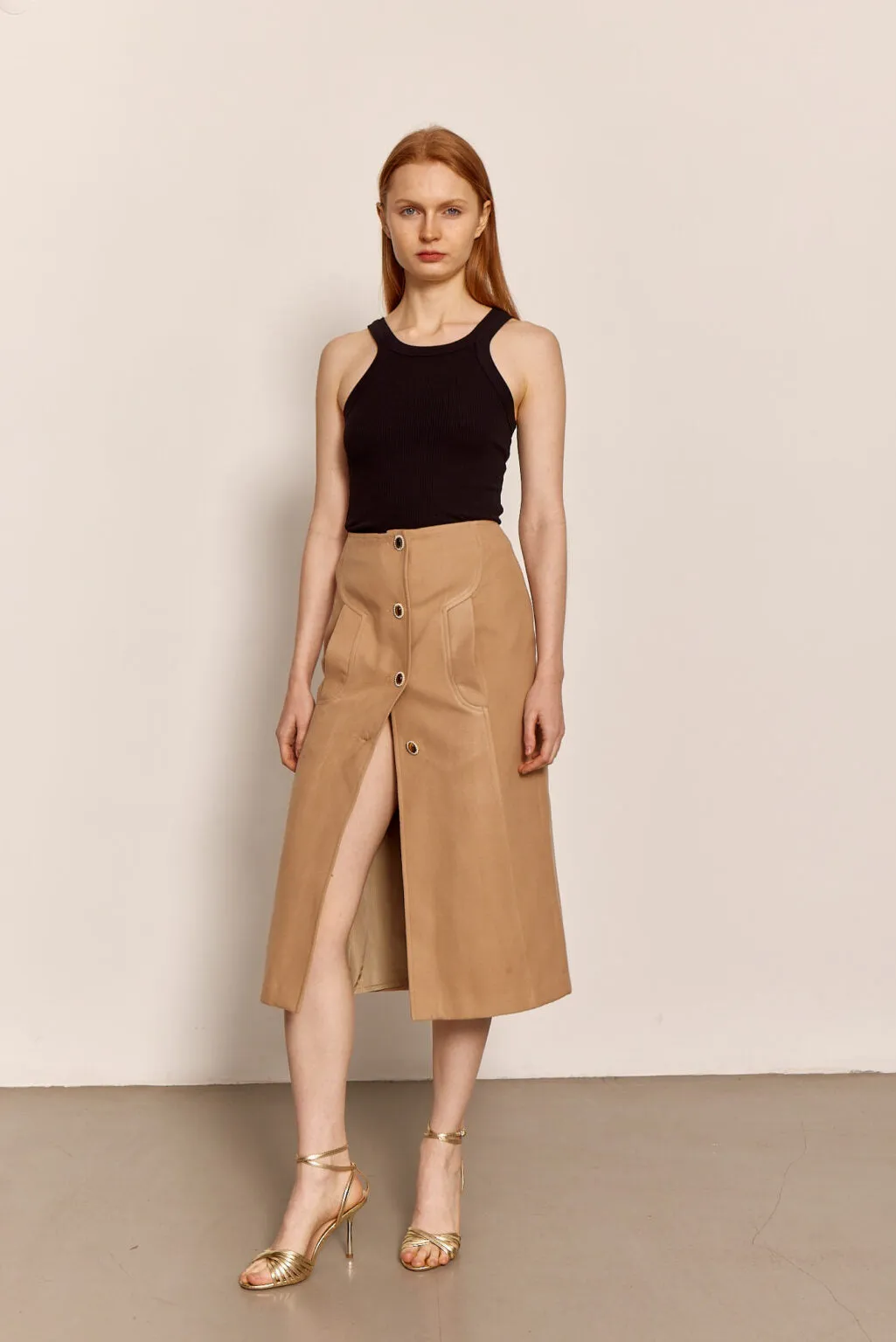 0 Wool Cashmere Angie Tea Length Skirt in Beige