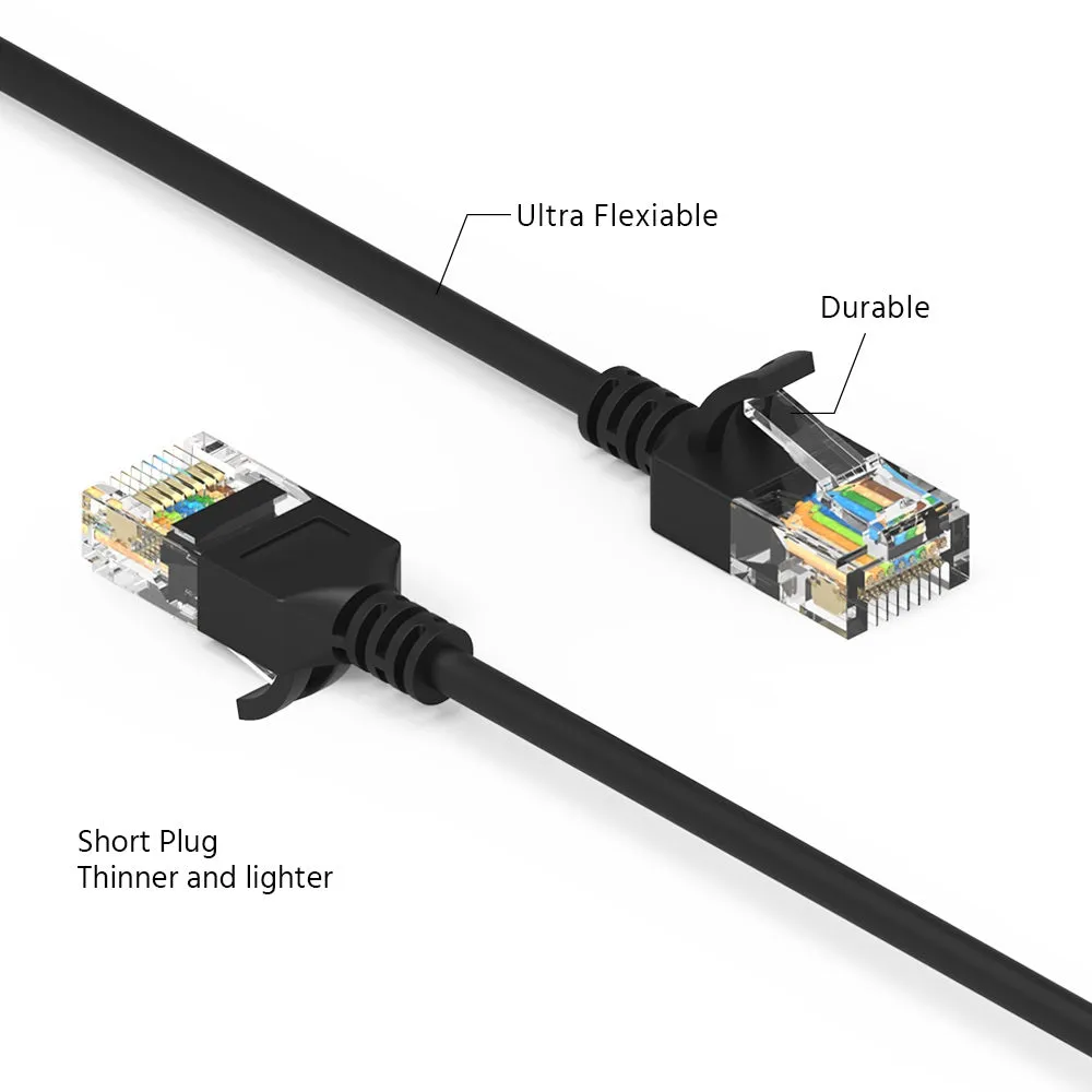 0.5Ft Cat6A UTP Slim Ethernet Network Booted Cable 28AWG Black