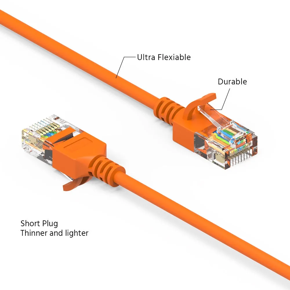 0.5Ft Cat6A UTP Slim Ethernet Network Booted Cable 28AWG Orange