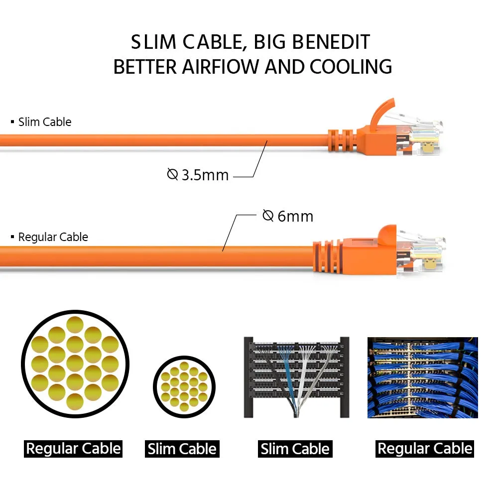 10Ft Cat6A UTP Slim Ethernet Network Booted Cable 28AWG Orange