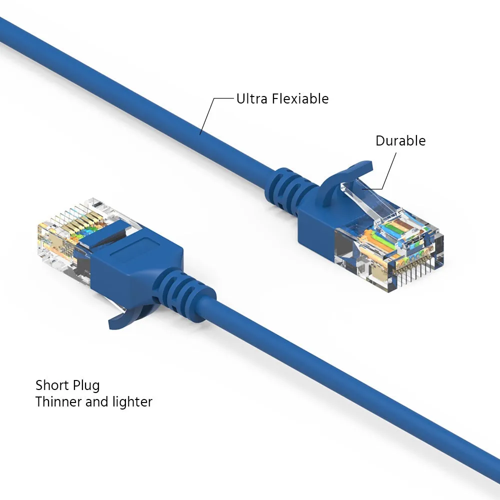 1.5Ft Cat6A UTP Slim Ethernet Network Booted Cable 28AWG Blue