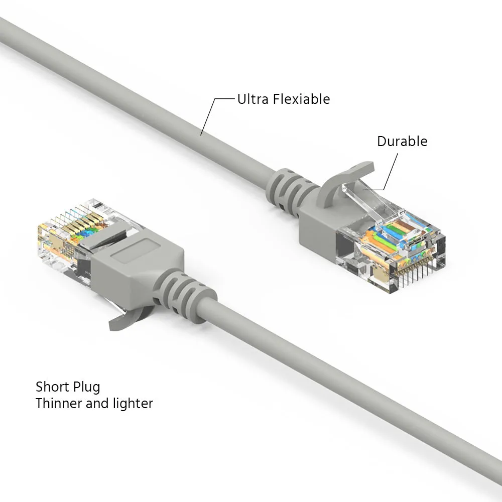 1.5Ft Cat6A UTP Slim Ethernet Network Booted Cable 28AWG Gray