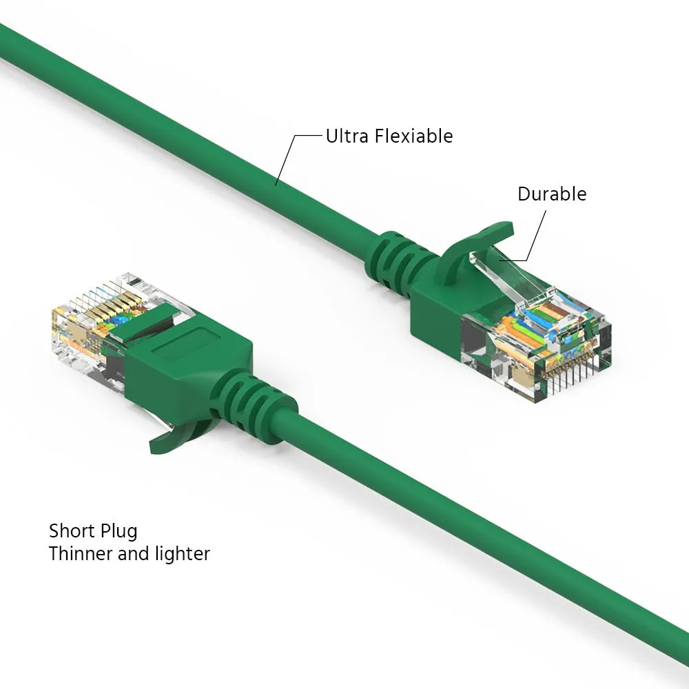 1.5Ft Cat6A UTP Slim Ethernet Network Booted Cable 28AWG Green