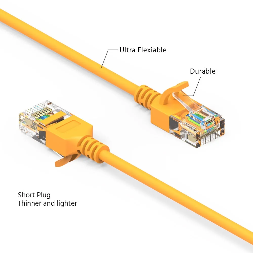 15Ft Cat6A UTP Slim Ethernet Network Booted Cable 28AWG Yellow