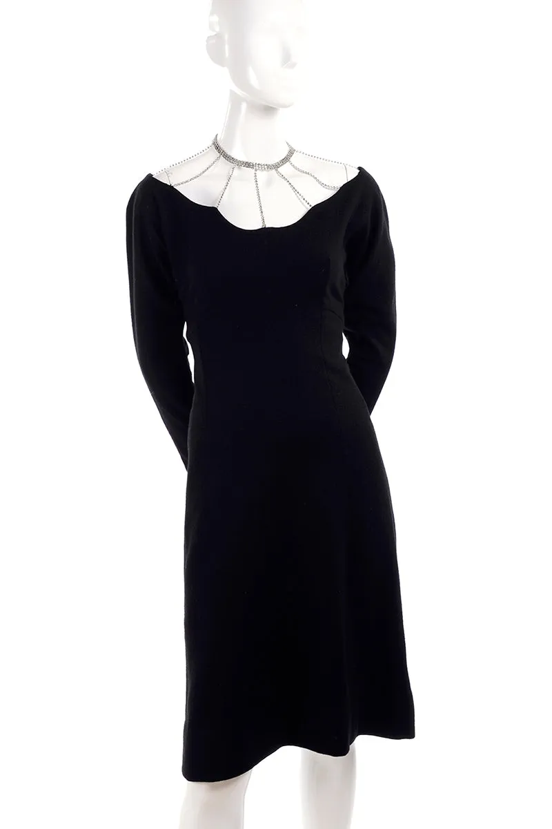 1960's Little Black Vintage Dress With Rhinestone Necklace Collar