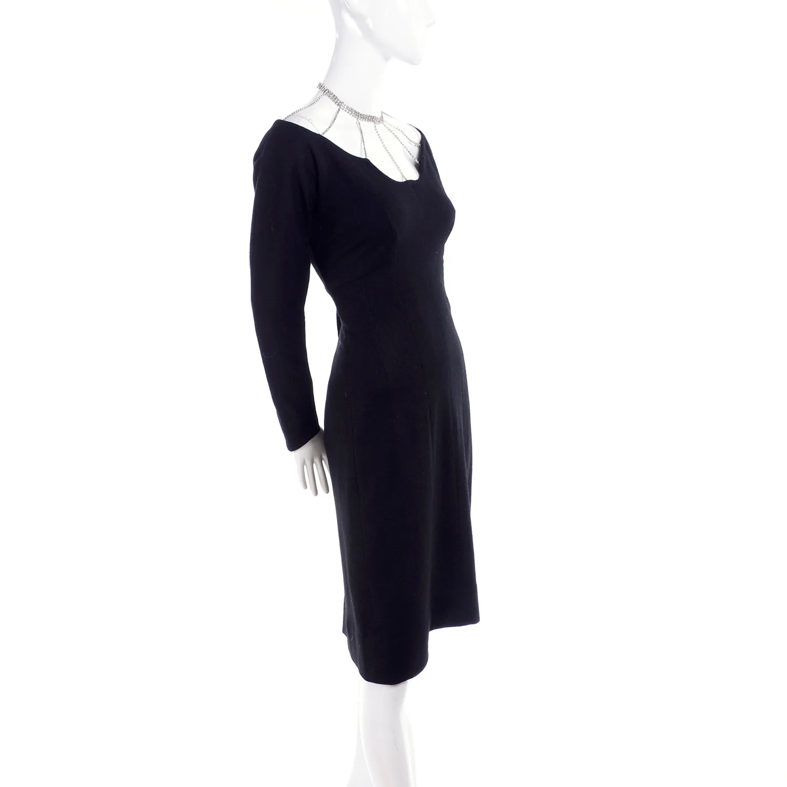 1960's Little Black Vintage Dress With Rhinestone Necklace Collar