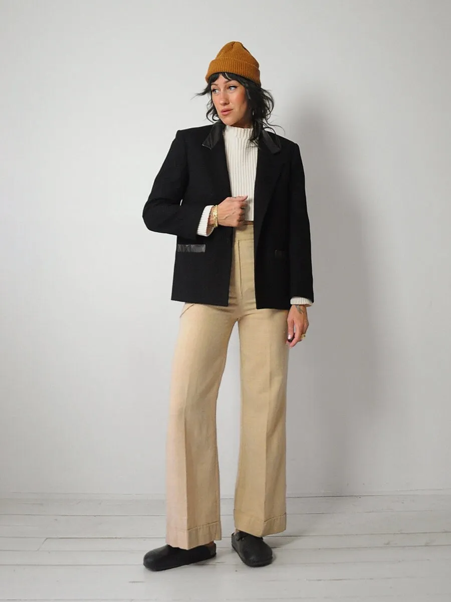 1980's Minimal Leather Trim Blazer