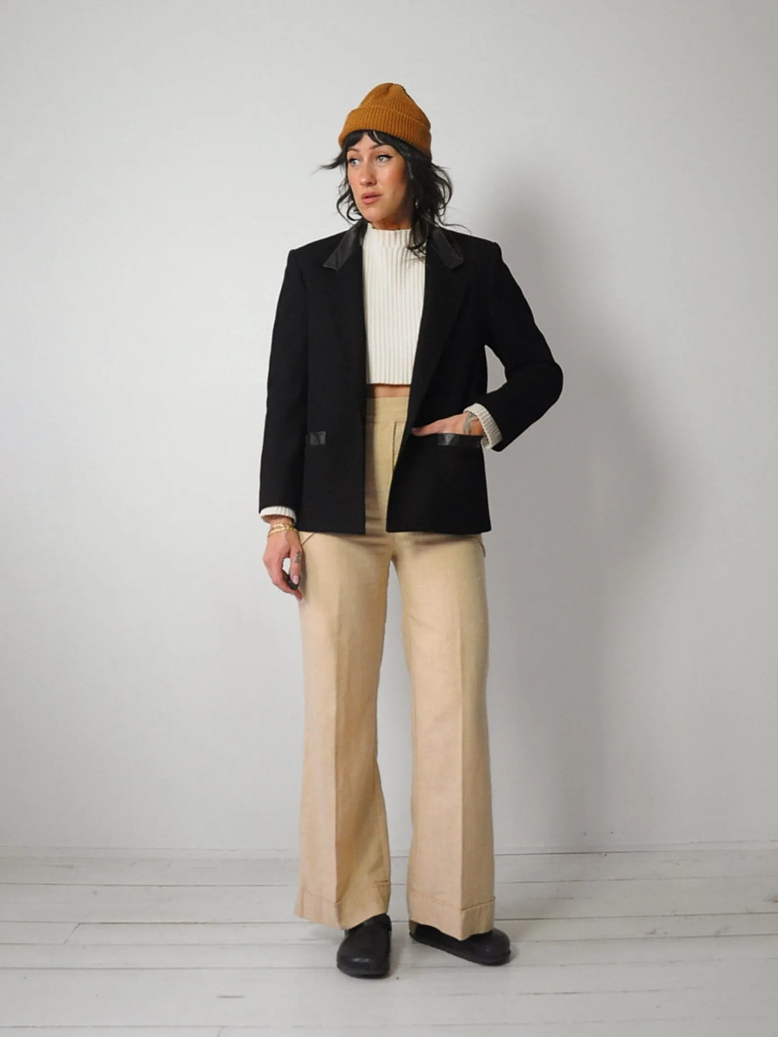 1980's Minimal Leather Trim Blazer