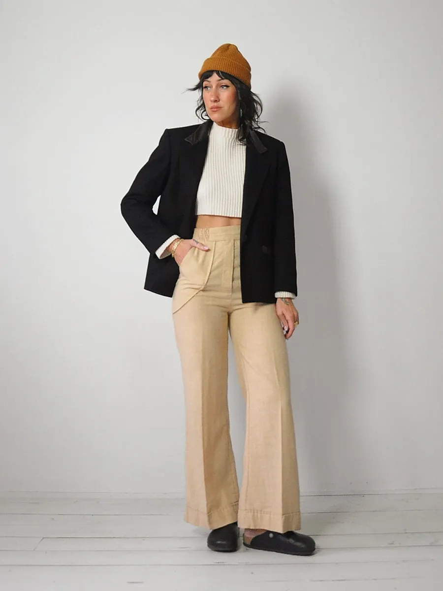 1980's Minimal Leather Trim Blazer