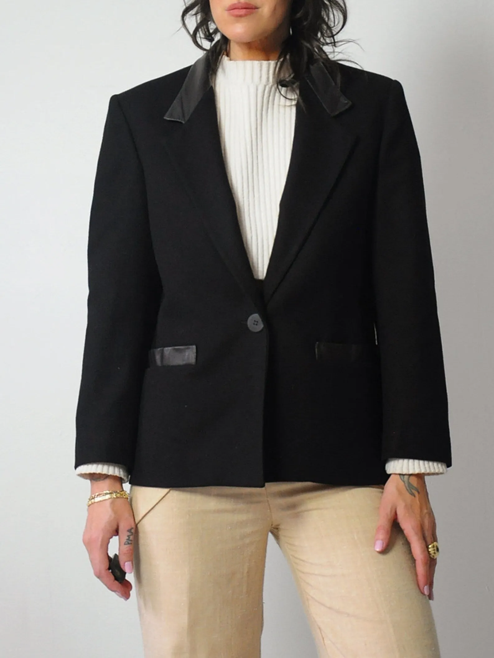 1980's Minimal Leather Trim Blazer