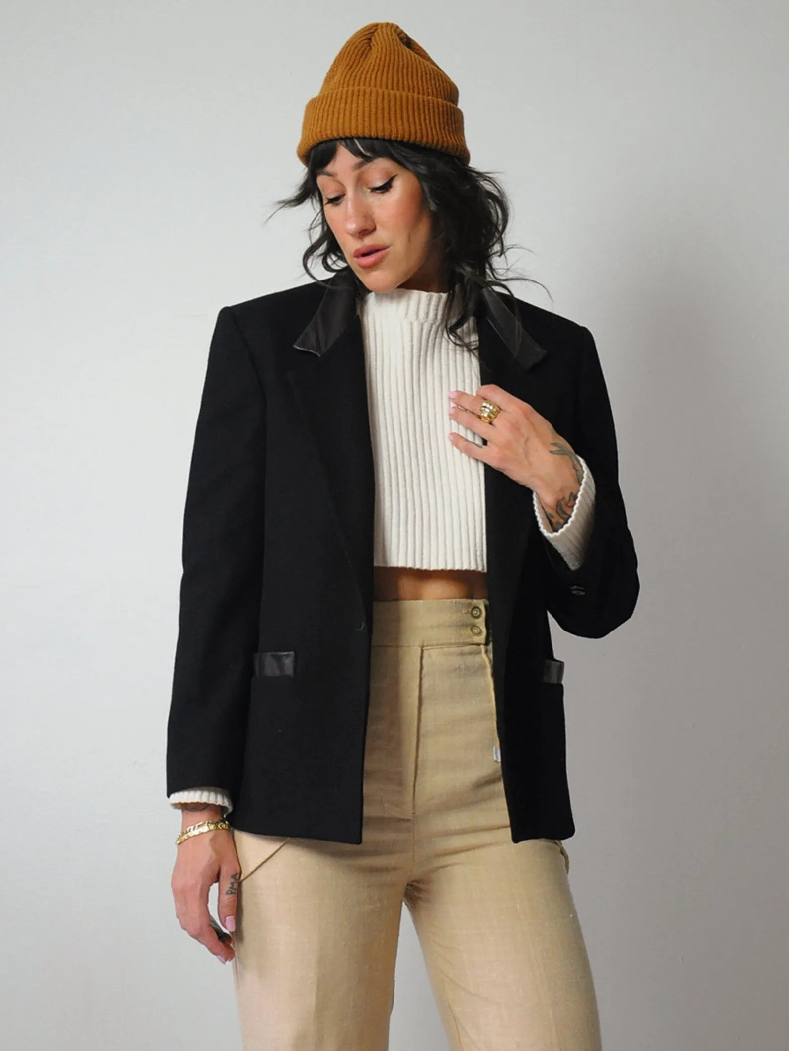 1980's Minimal Leather Trim Blazer