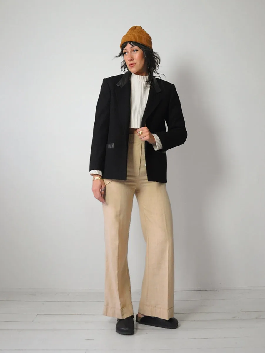 1980's Minimal Leather Trim Blazer