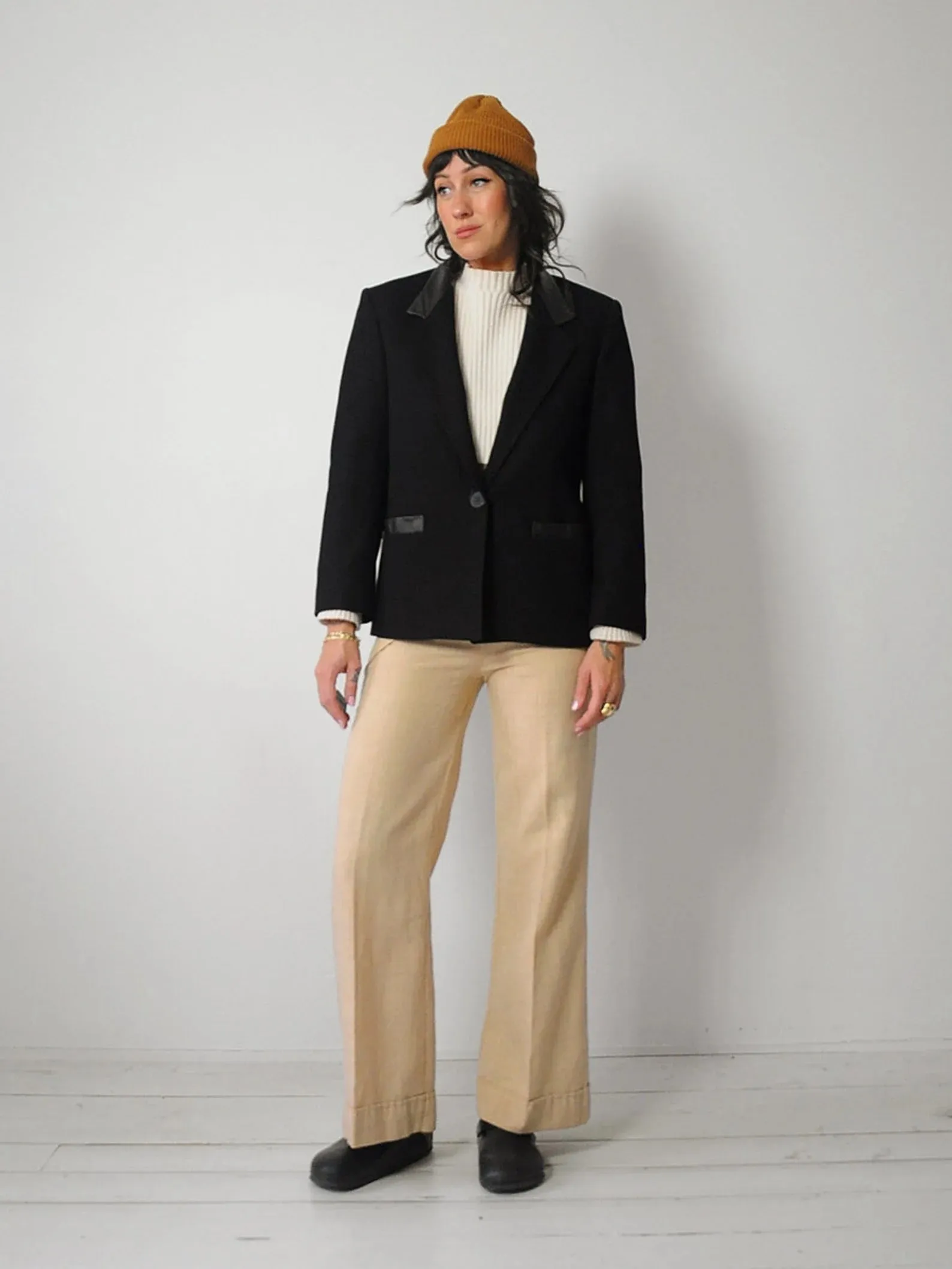 1980's Minimal Leather Trim Blazer