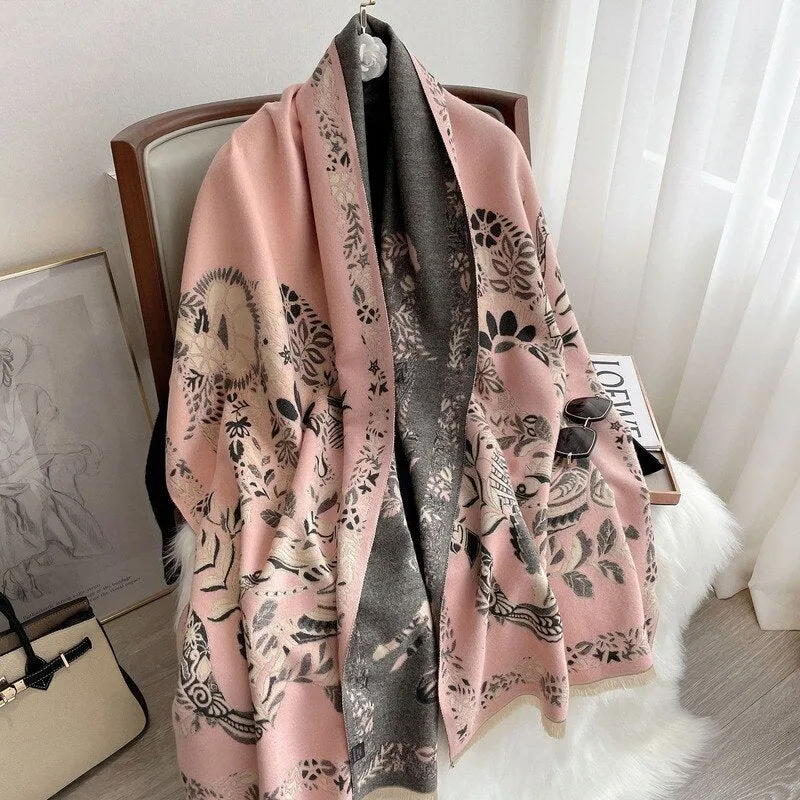 2021 Luxury Floral Print Women Winter Scarf Pashmina Shawl Lady Wraps Cashmere Thick Warm Scarves Female Bufanda Stoles