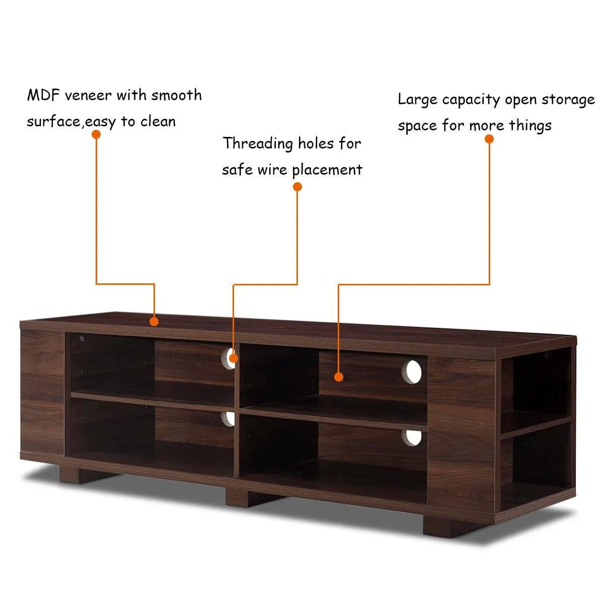 59'' TV Stand MDF Wood Console With Adjustable Shelf