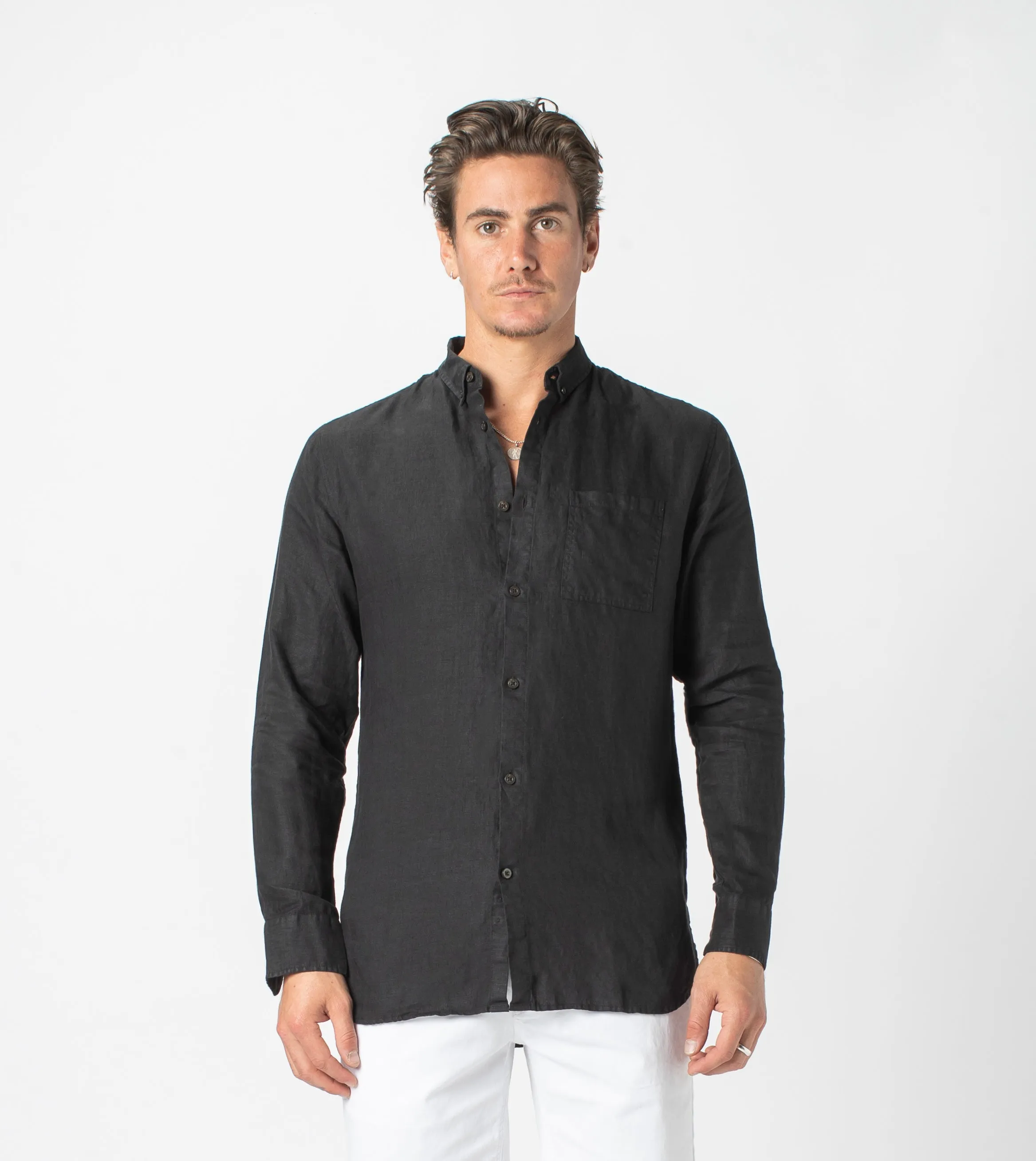 7 Foot LS Linen Shirt Black