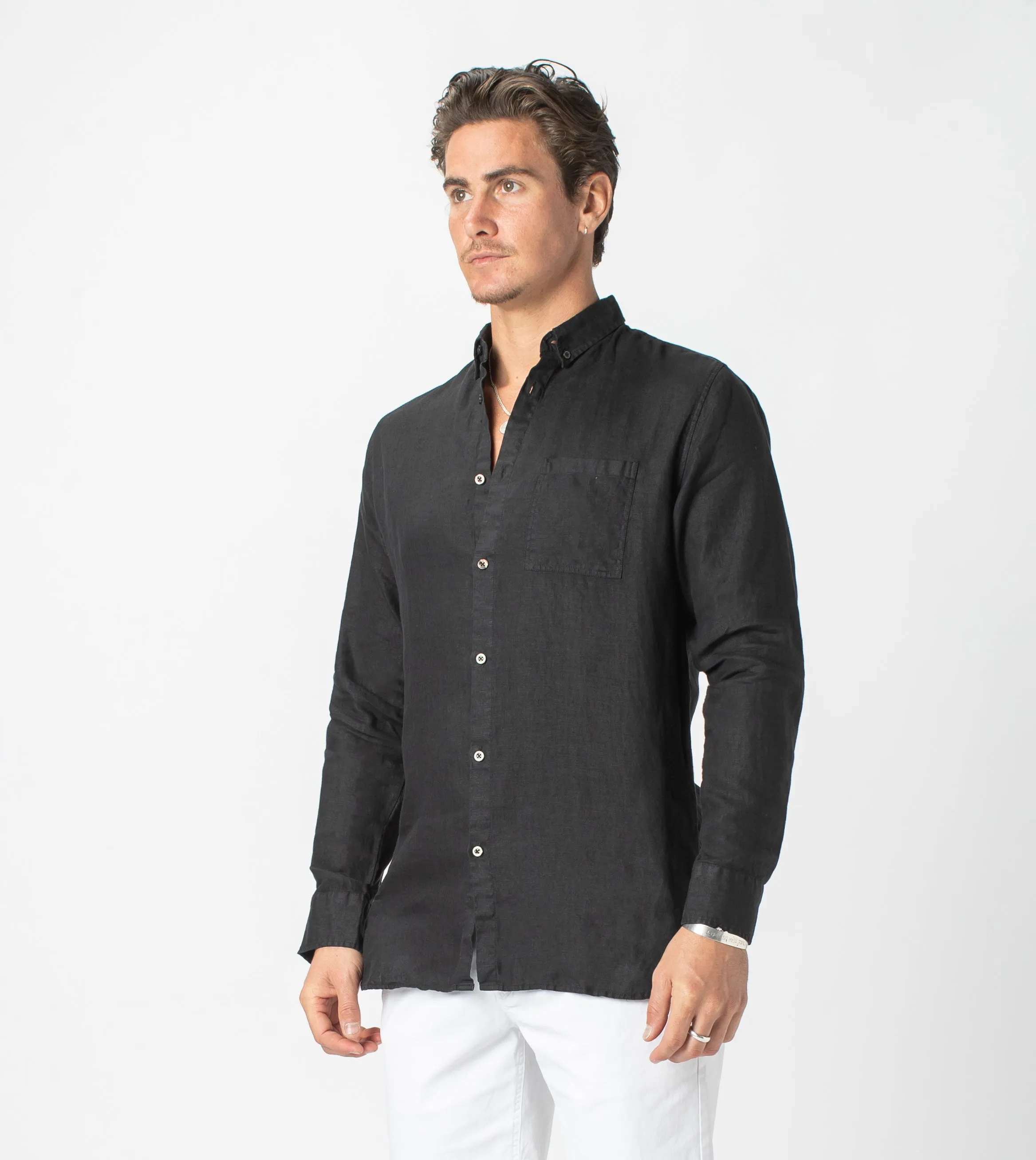 7 Foot LS Linen Shirt Black