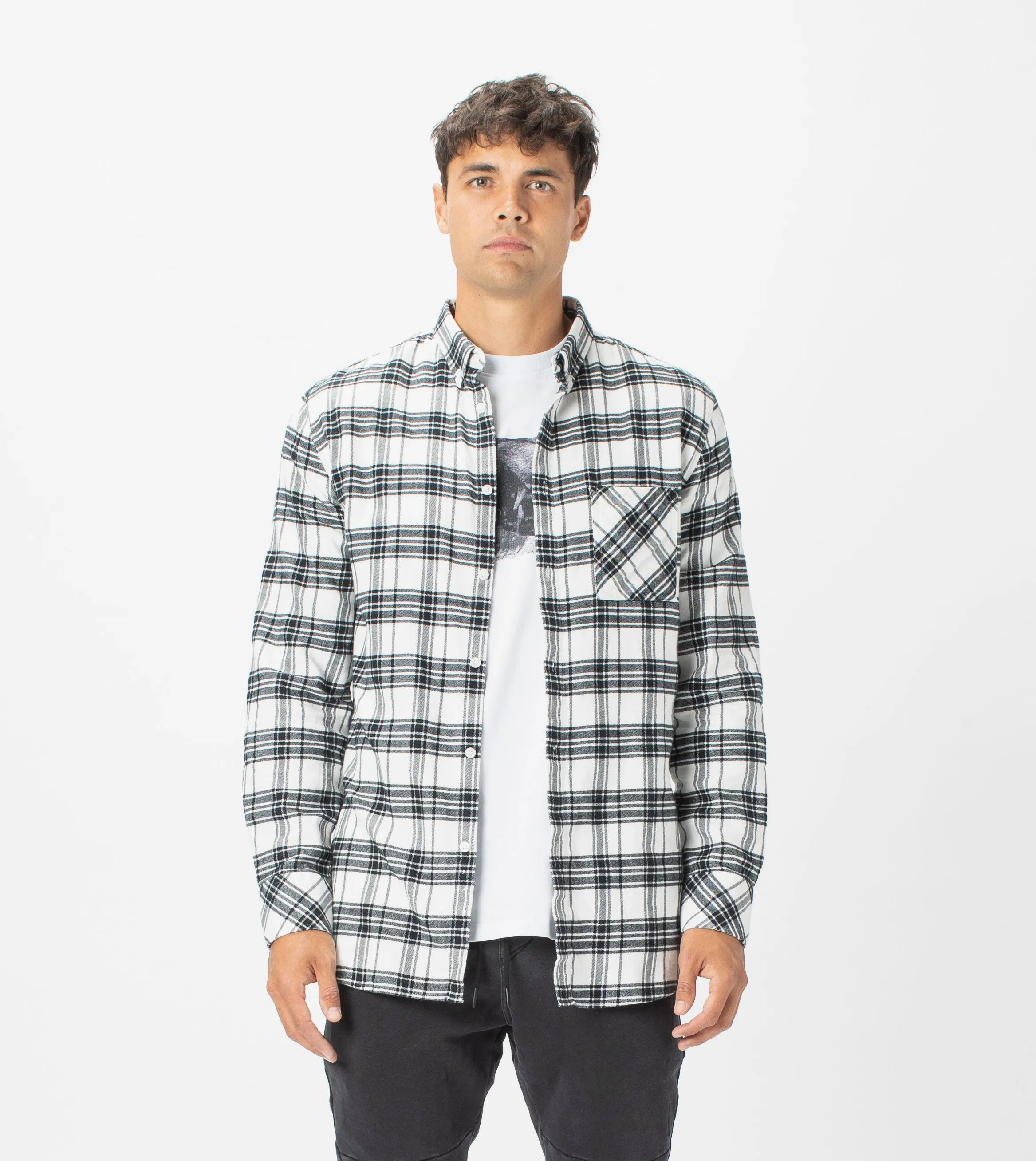 7 Foot Work Flannel LS Shirt Milk/Black