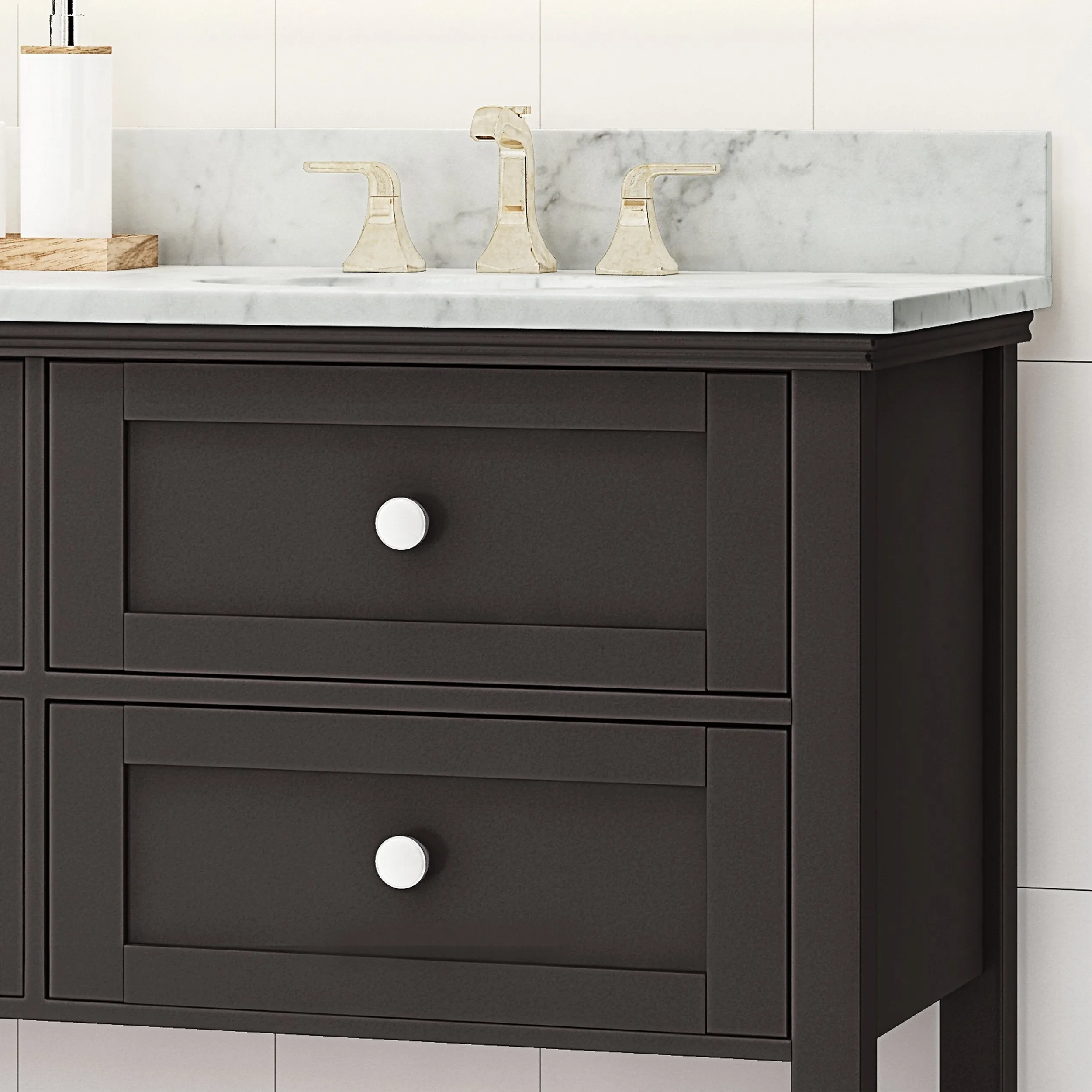 72" Wood Double Sink Bathroom Vanity with Marble Counter Top with Carrara White Marble - NH298703