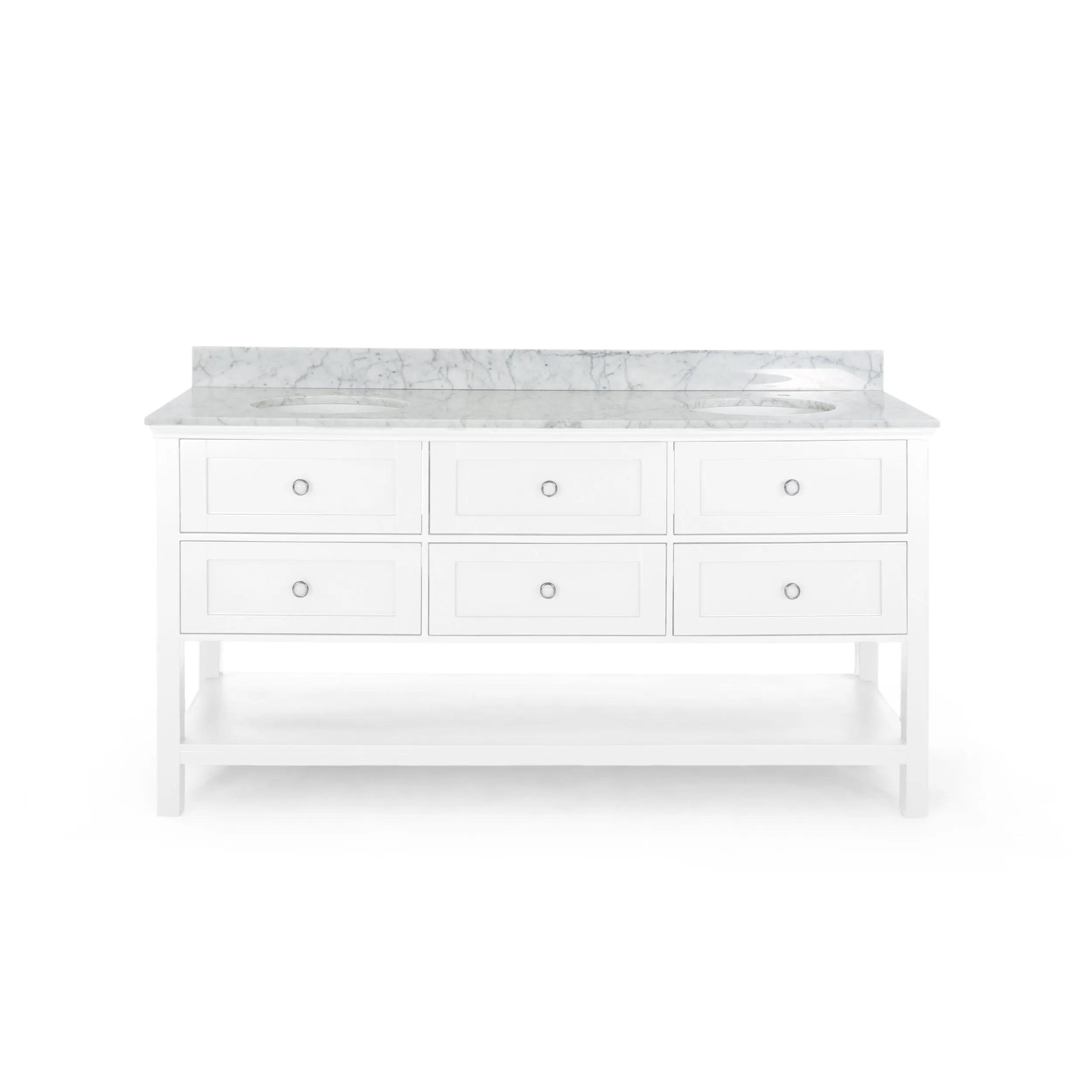 72" Wood Double Sink Bathroom Vanity with Marble Counter Top with Carrara White Marble - NH298703