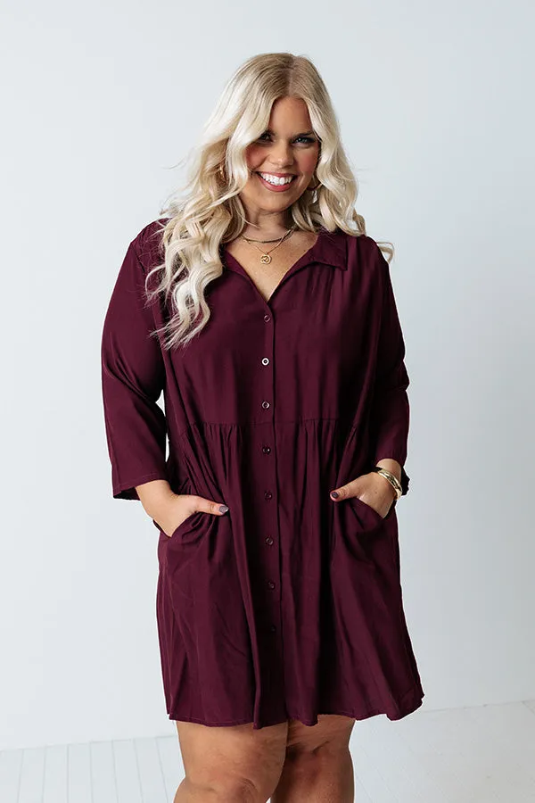 Always On Time Babydoll Tunic Dress In Maroon Curves