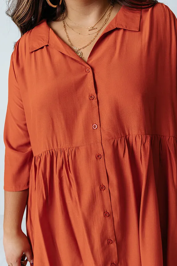 Always On Time Babydoll Tunic Dress In Tangerine Curves