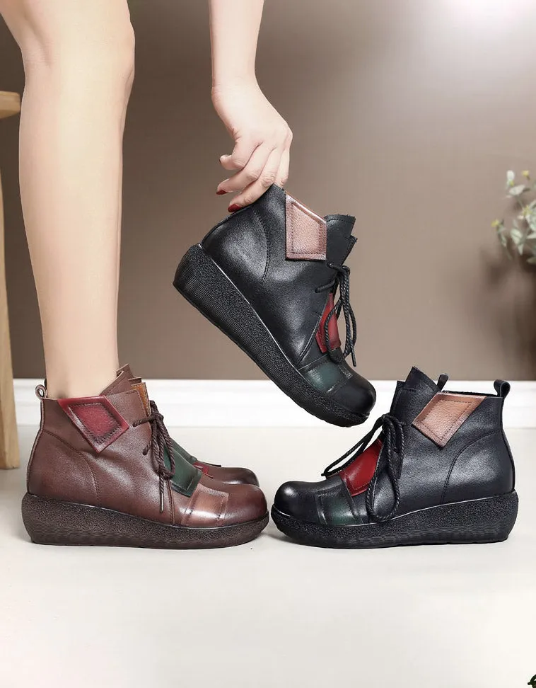 Autumn Winter Round Head Retro Wedge Boots