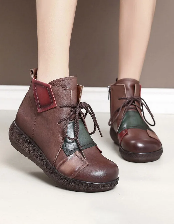 Autumn Winter Round Head Retro Wedge Boots