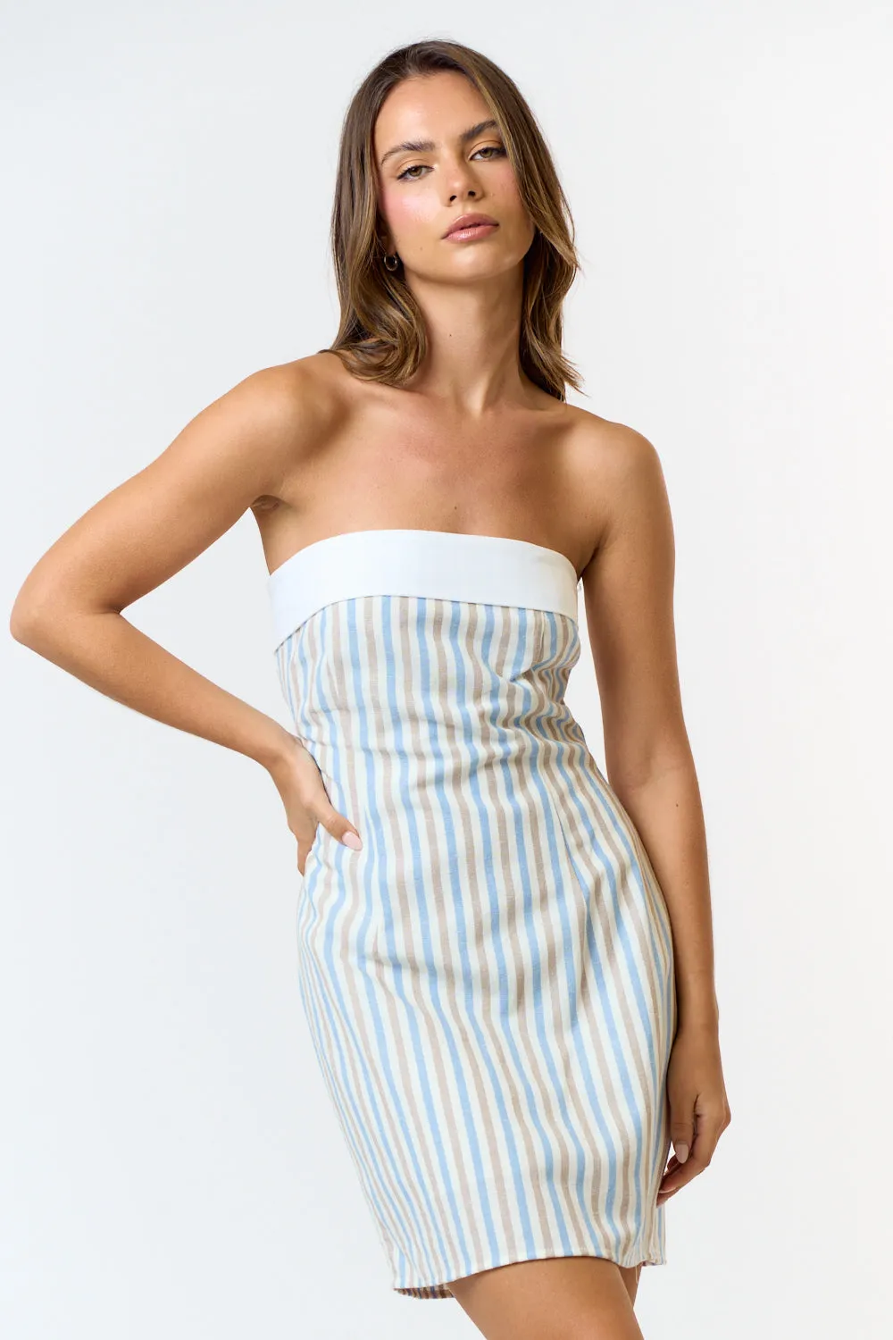 Azure Sky Striped Bandeau Dress Chambray