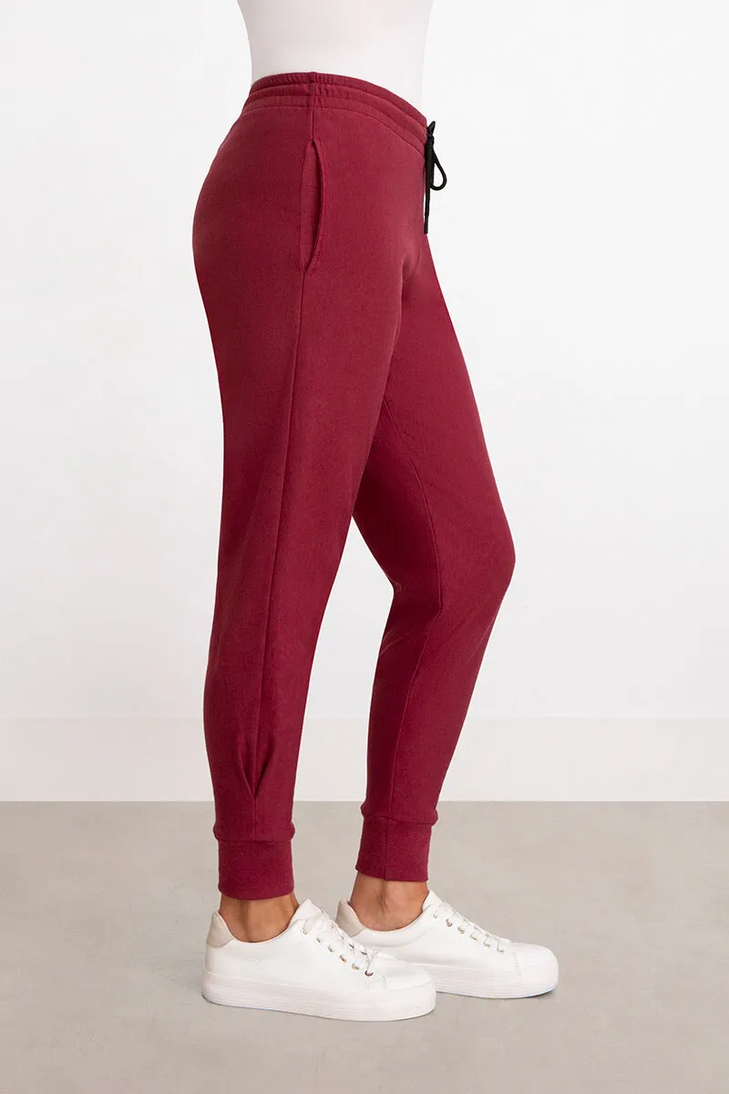 Bamboo Fleece Pleat Hem Jogger | Cherry