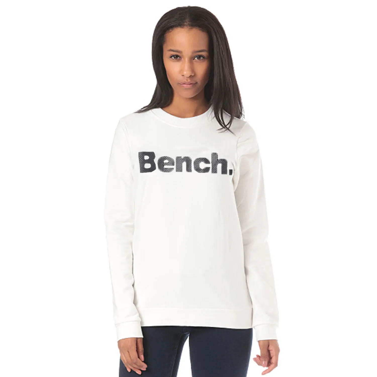 B.E.N.C.H - Women 'White' Long Sleeves Logo Crew Neck Fleece Sweatshirt BH1176