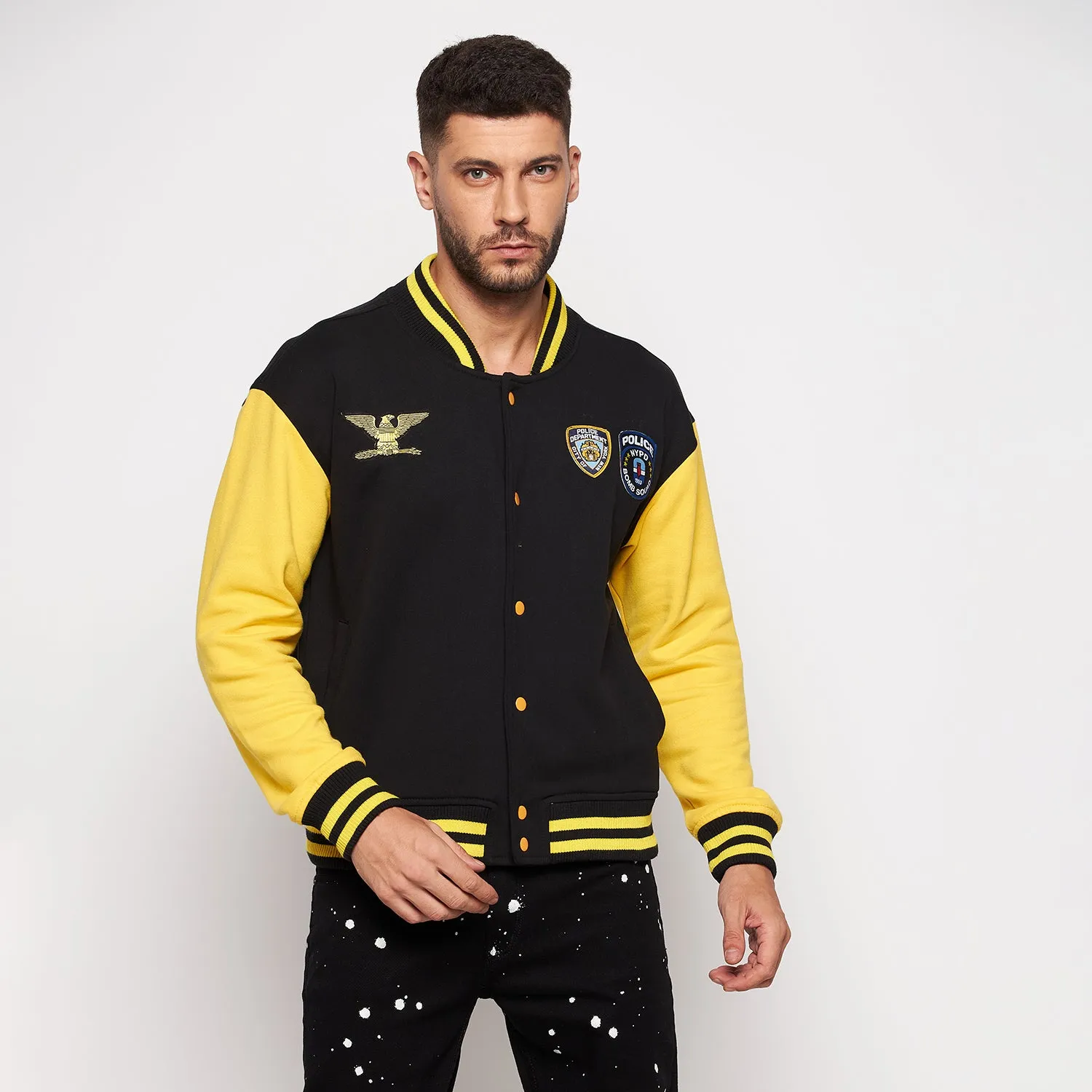 Black and Yellow Fleece Bomber Jacket