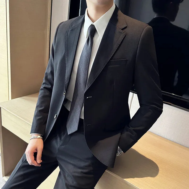 Bonsir (Jacket Pants) Men's Elegant Fashion Slim Fit Suits Formal Business Wedding Tuxedos Casual Gentleman Solid Dress Suit 2 Pieces