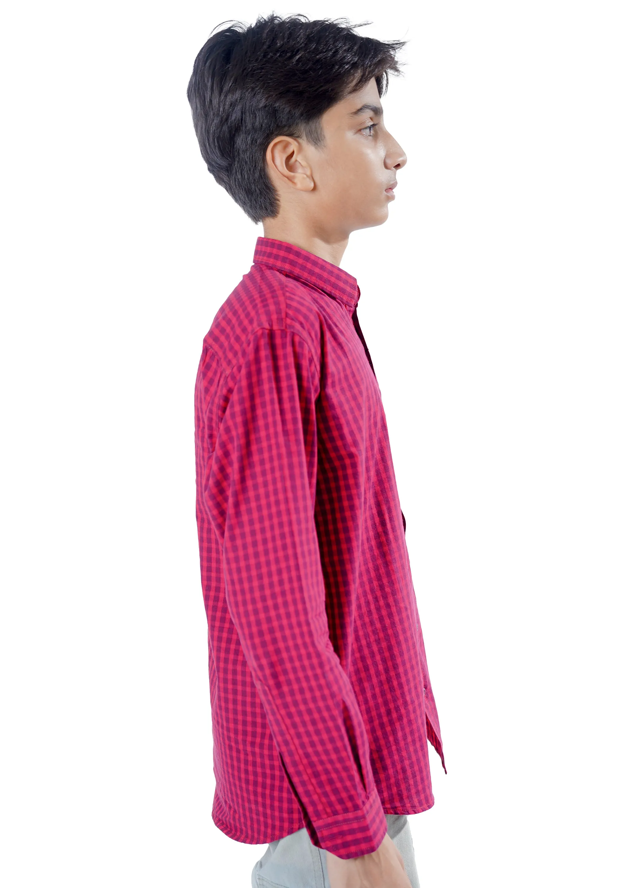 Boy Maroon Checkered Shirt