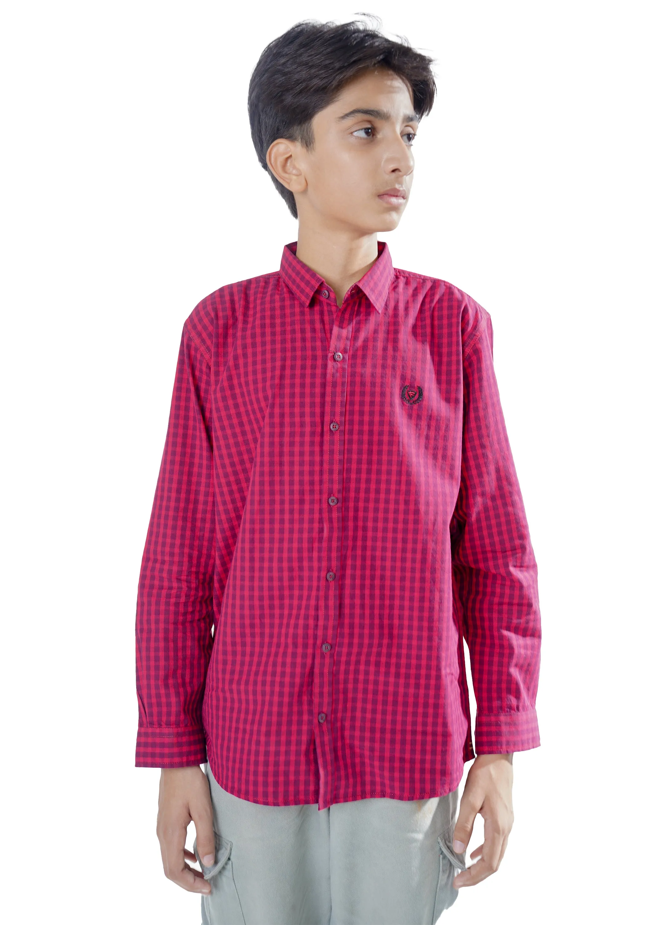 Boy Maroon Checkered Shirt