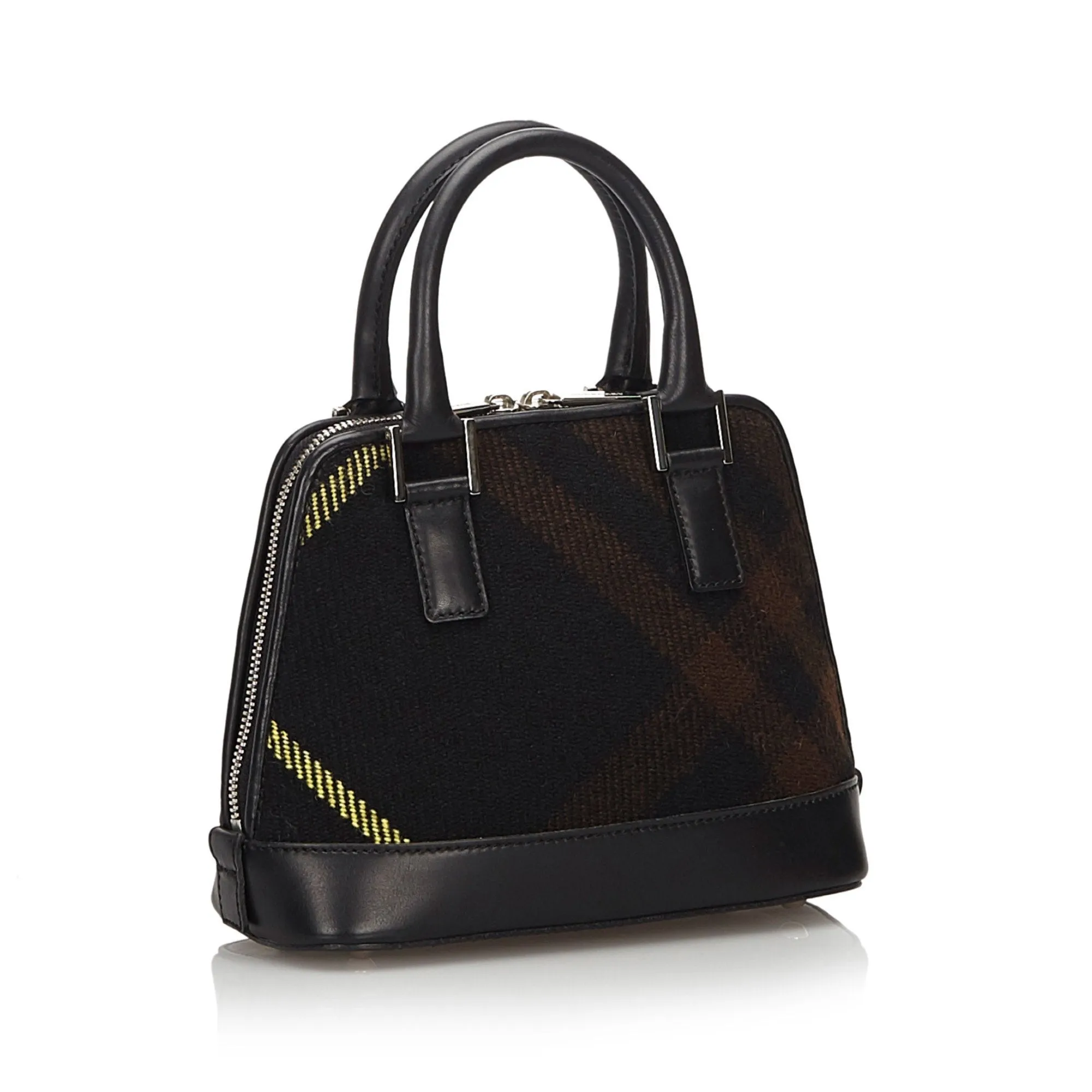 Burberry Black Wool Fabric Plaid Handbag United Kingdom