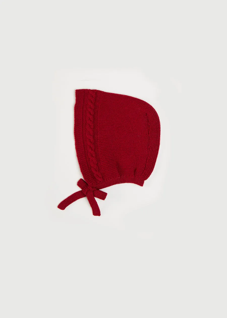 Cable Detail Knitted Bonnet In Red (S-L)