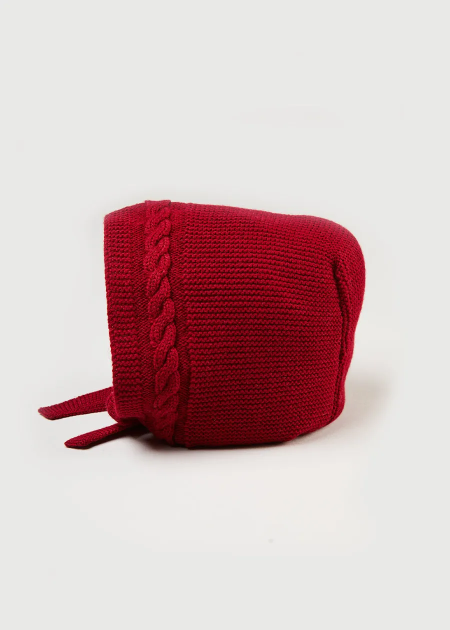 Cable Detail Knitted Bonnet In Red (S-L)