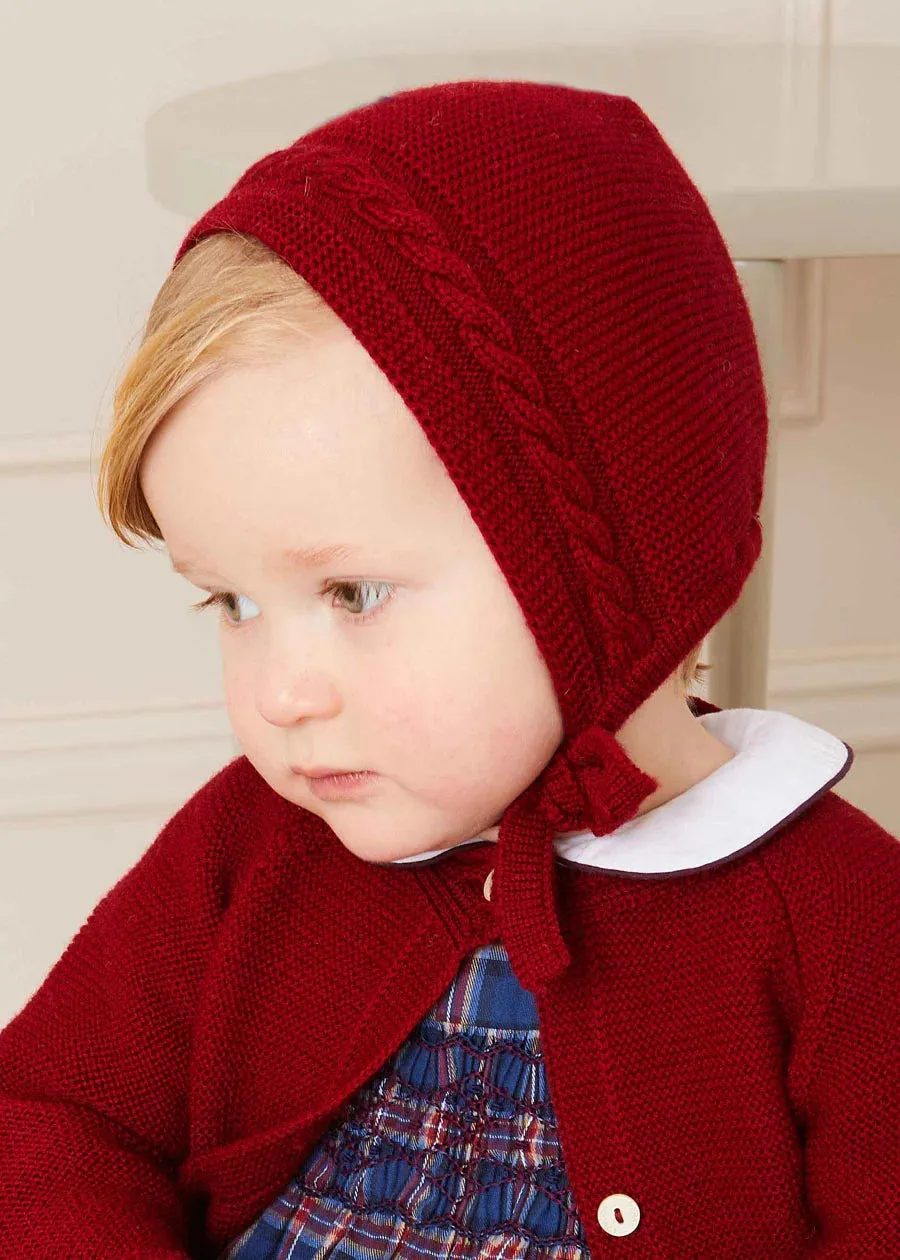 Cable Detail Knitted Bonnet In Red (S-L)