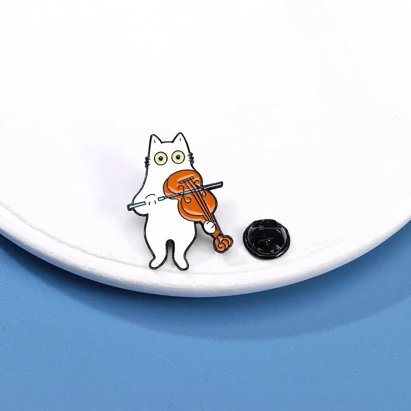 Cat with Musical Instrument Enamel Pin