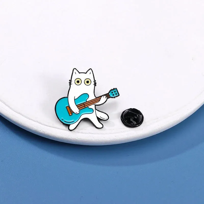 Cat with Musical Instrument Enamel Pin