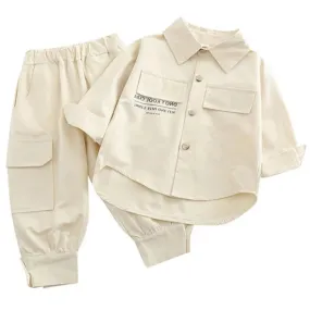 Cream Cargo Pants Set