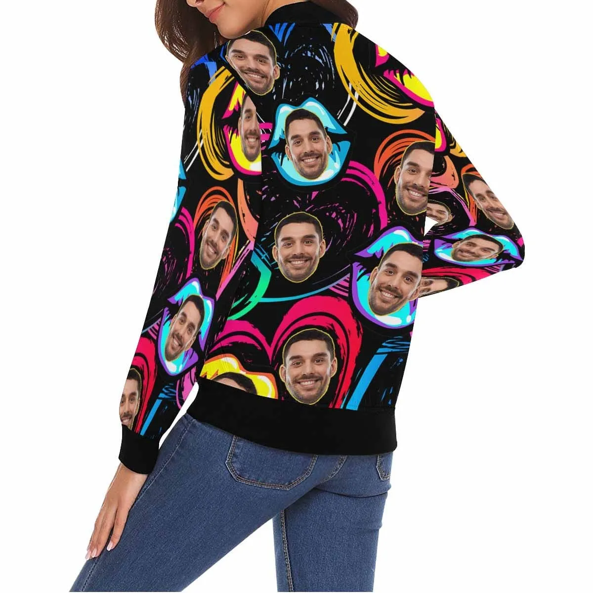 Custom Boyfriend Face Colorful Lips Women's Jacket