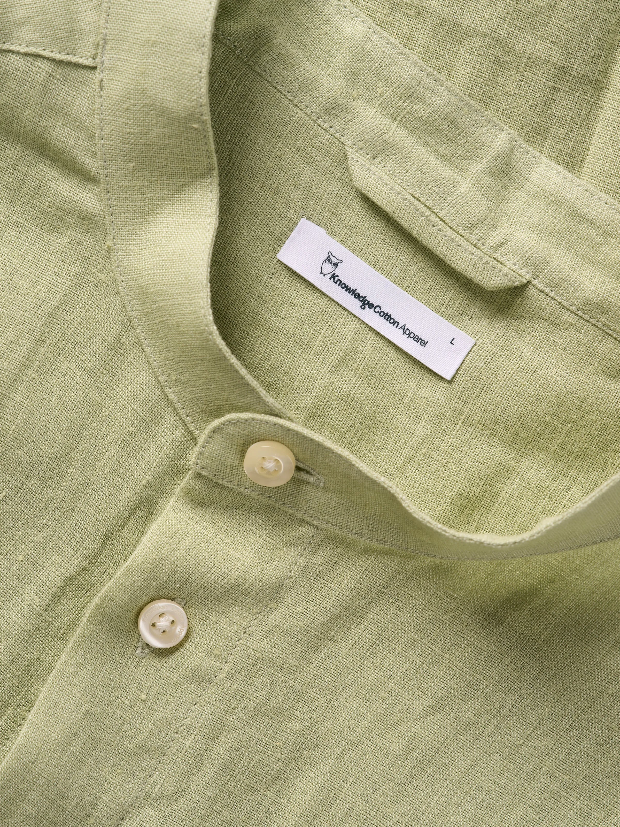 Custom fit linen stand collar shirt - Swamp