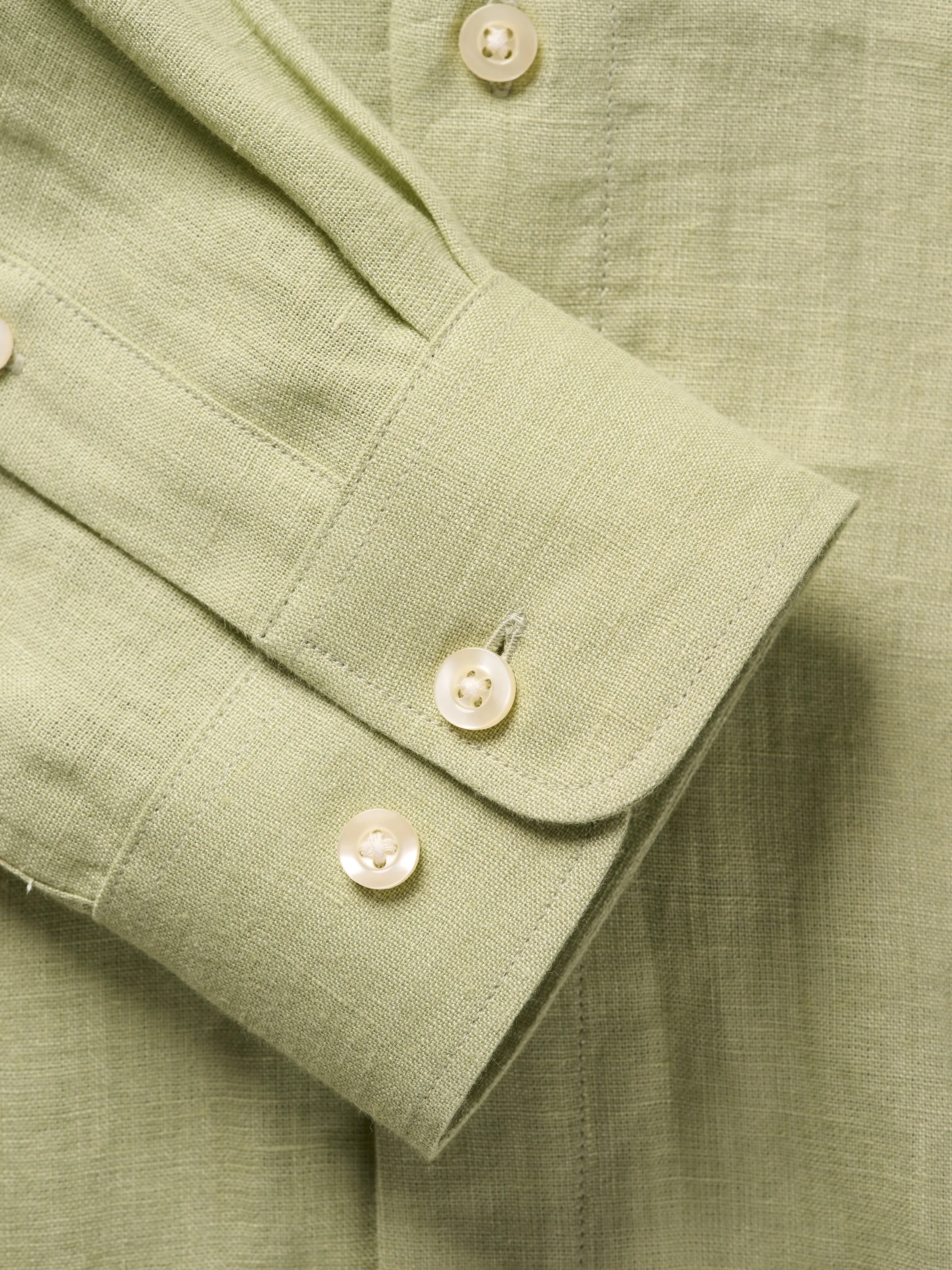 Custom fit linen stand collar shirt - Swamp