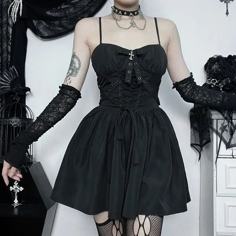 Dark Bandage Spaghetti Steampunk Punk Strap Elegant Gothic Ruched Grunge Frock