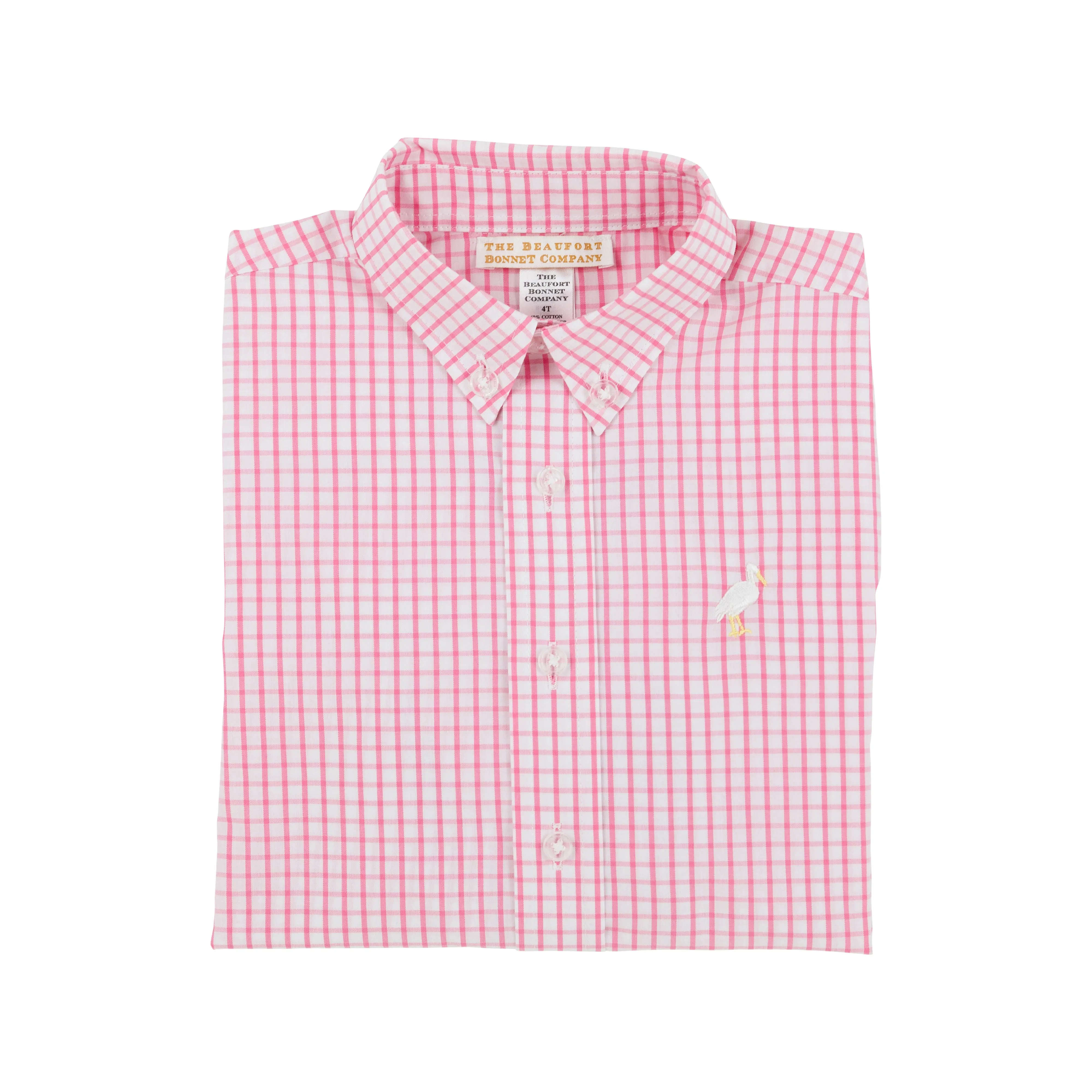 Dean's List Dress Shirt - Hamptons Hot Pink Windowpane with Multicolor Stork