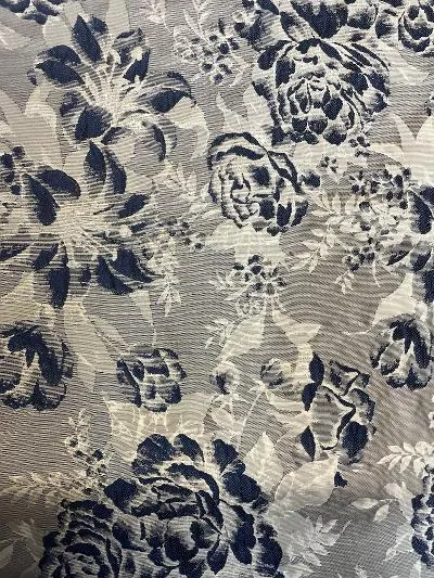 Designer Silver Grey & Navy Double Sided Floral Brocade