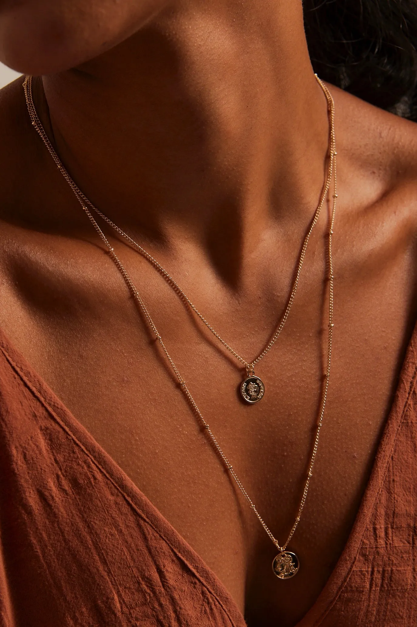 Double Layered Coin Gold Necklace