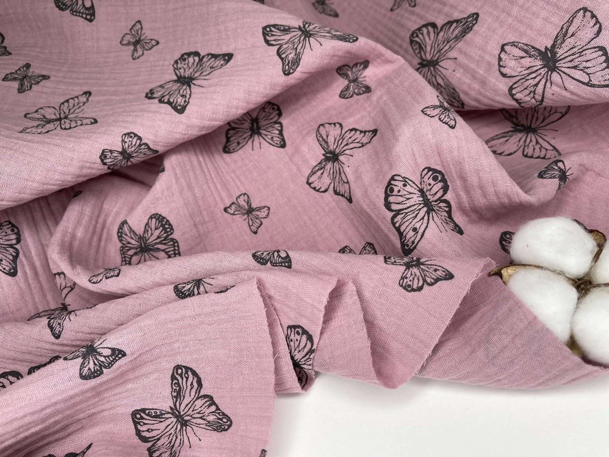 Double Layered Gauze Muslin Fabric With Butterfly Print